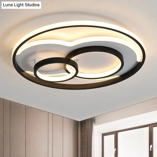 Modern Led Metal Flush Mount Ceiling Lamp In Black/White 16’/19.5’/23.5’ Wide White/Warm Lighting