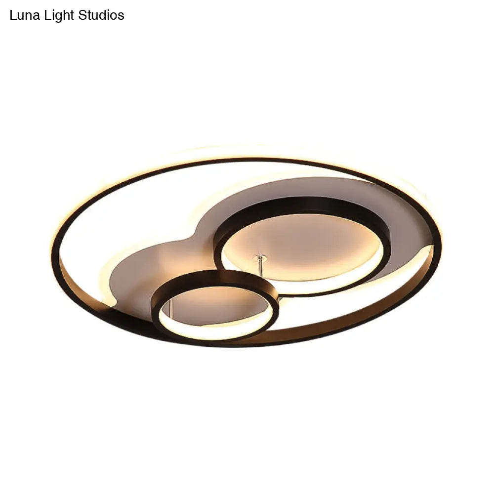 Modern Led Metal Flush Mount Ceiling Lamp In Black/White 16’/19.5’/23.5’ Wide White/Warm Lighting