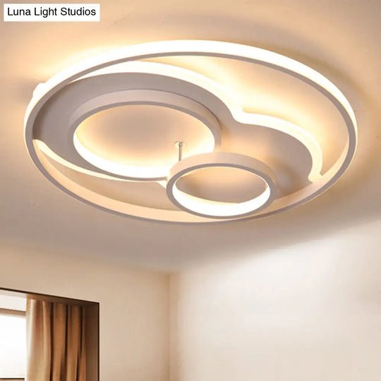 Modern Led Metal Flush Mount Ceiling Lamp In Black/White 16/19.5/23.5 Wide White/Warm Lighting White