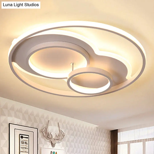 Modern Led Metal Flush Mount Ceiling Lamp In Black/White 16’/19.5’/23.5’ Wide White/Warm Lighting