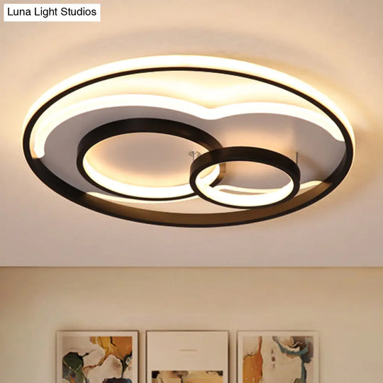 Modern Led Metal Flush Mount Ceiling Lamp In Black/White 16’/19.5’/23.5’ Wide White/Warm Lighting