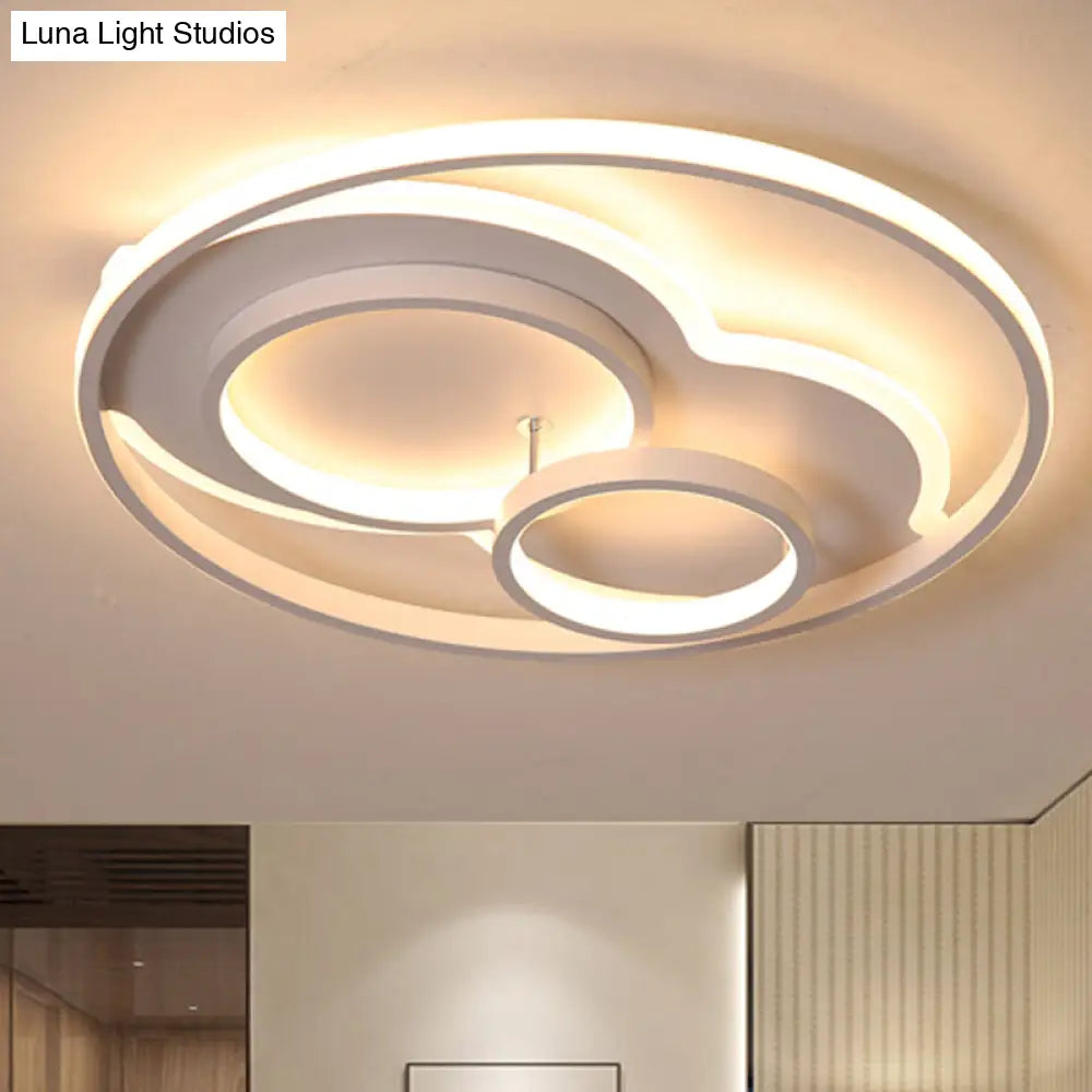 Modern Led Metal Flush Mount Ceiling Lamp In Black/White 16’/19.5’/23.5’ Wide White/Warm Lighting