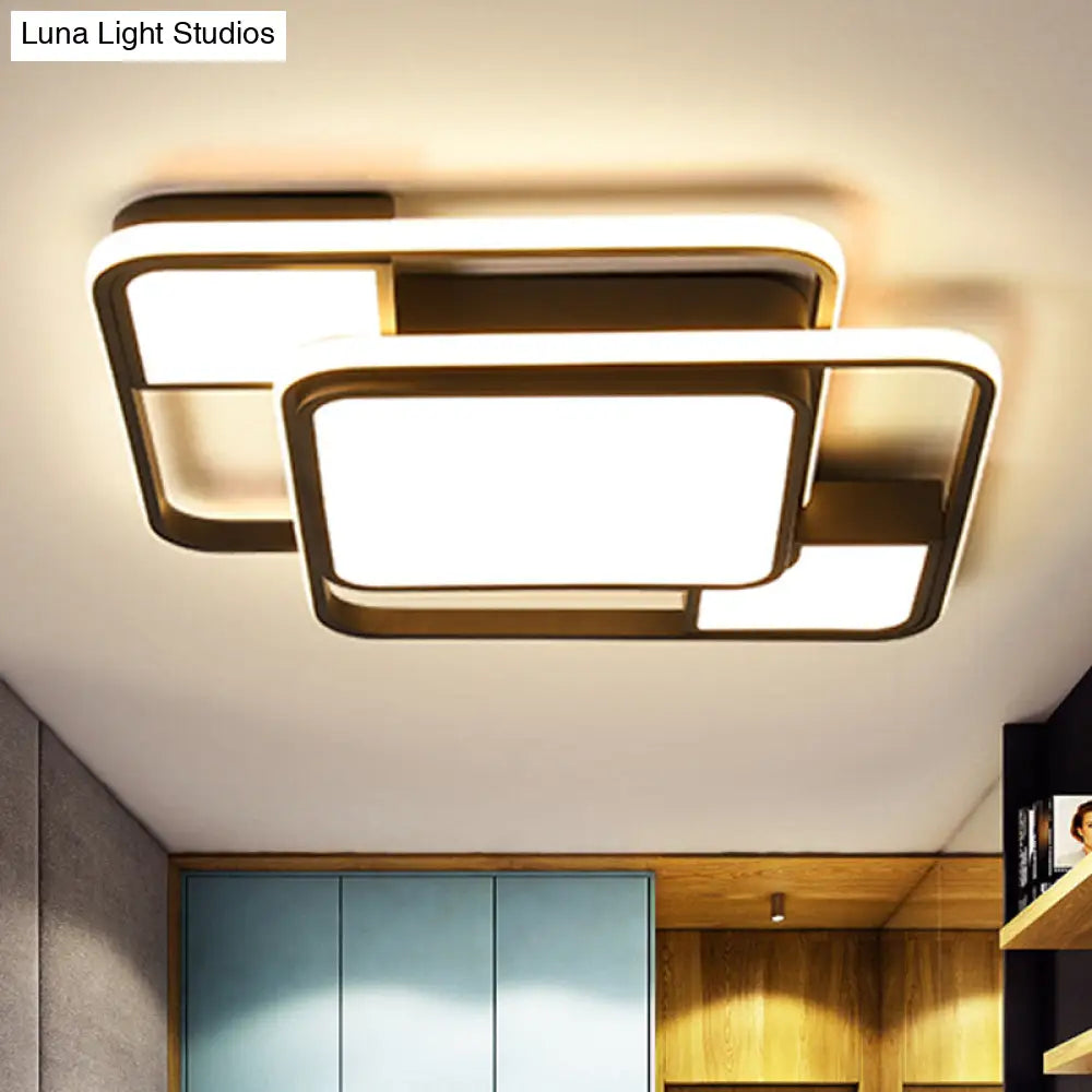 Modern Led Metal Flush Mount Ceiling Light With Frosted White Diffuser - White/Warm 16.5/20.5 Wide /