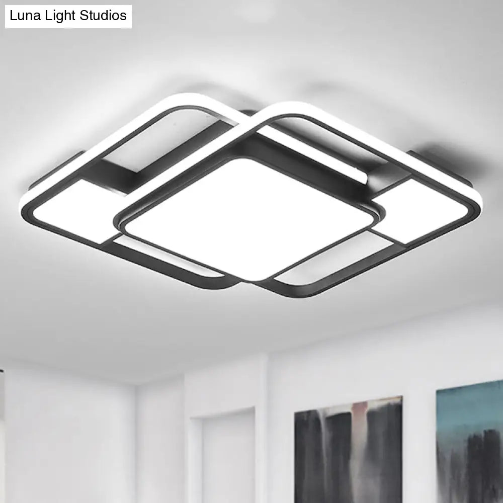 Modern Led Metal Flush Mount Ceiling Light With Frosted White Diffuser - White/Warm 16.5/20.5 Wide /