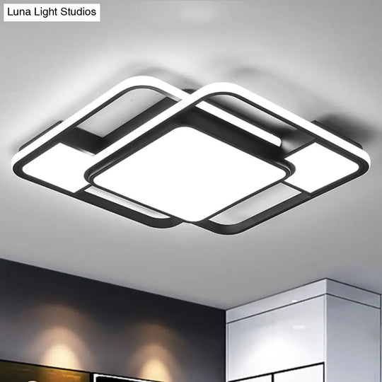 Modern Led Metal Flush Mount Ceiling Light With Frosted White Diffuser - White/Warm 16.5/20.5 Wide