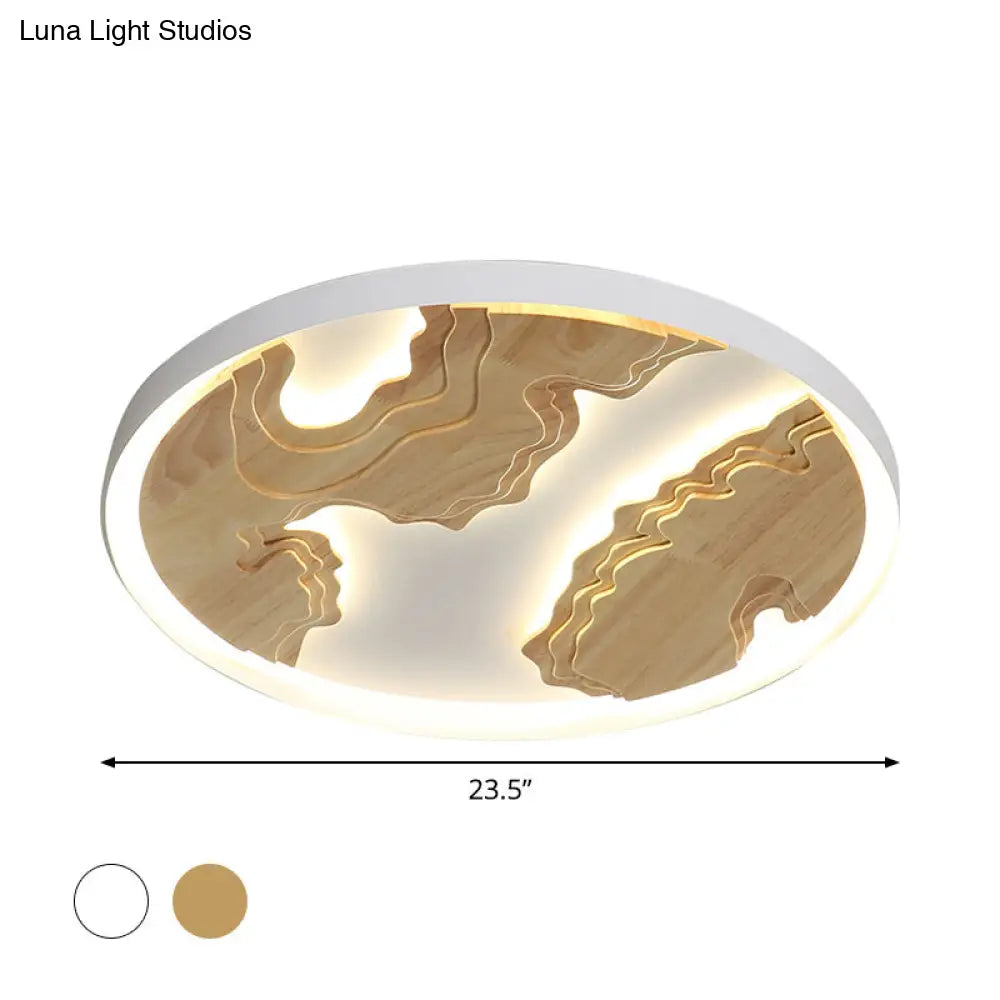 Modern Led Metal Flush Mount Ceiling Light With Wood Design - 16/19.5/23.5 White/Gold