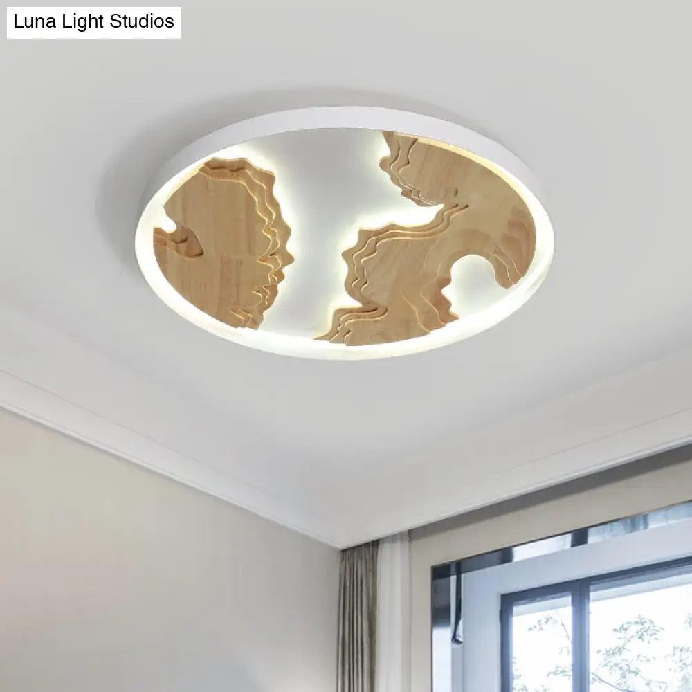 Modern Led Metal Flush Mount Ceiling Light With Wood Design - 16’/19.5’/23.5’ White/Gold