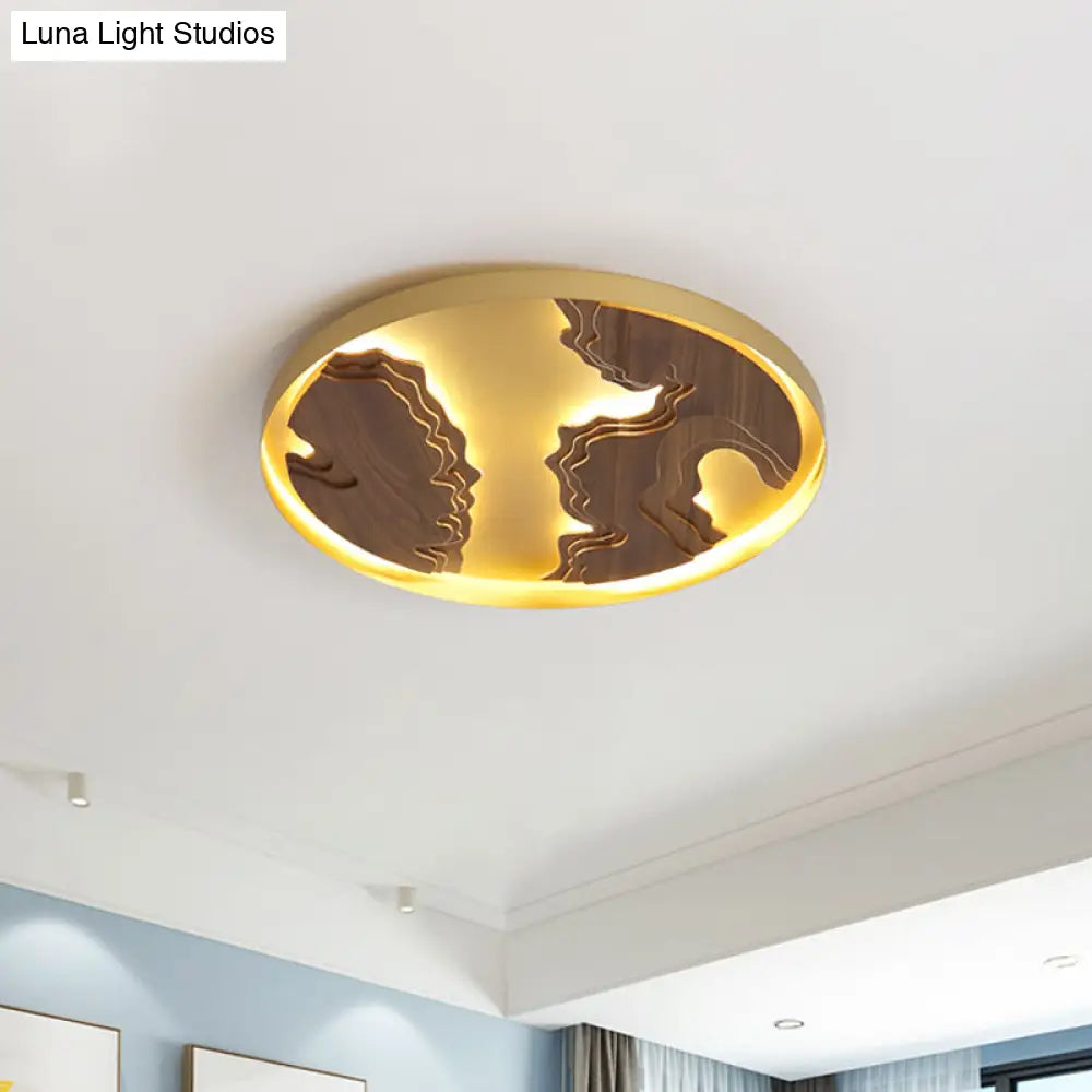 Modern Led Metal Flush Mount Ceiling Light With Wood Design - 16’/19.5’/23.5’ White/Gold