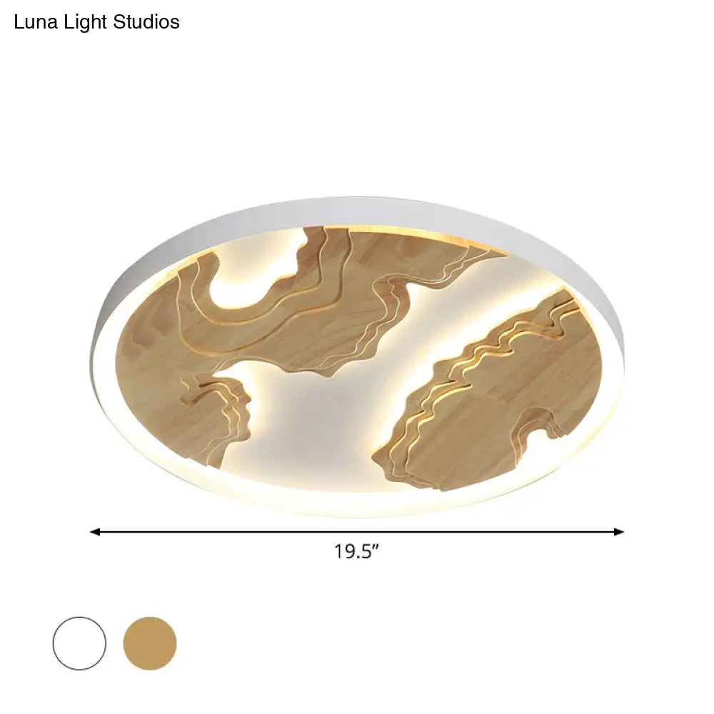 Modern Led Metal Flush Mount Ceiling Light With Wood Design - 16’/19.5’/23.5’ White/Gold