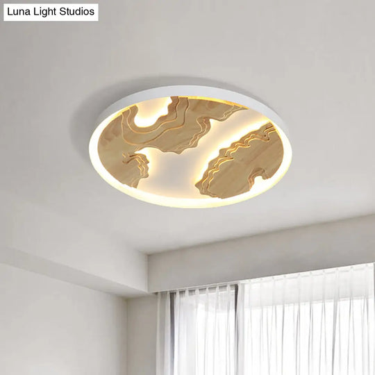 Modern Led Metal Flush Mount Ceiling Light With Wood Design - 16/19.5/23.5 White/Gold White / 16