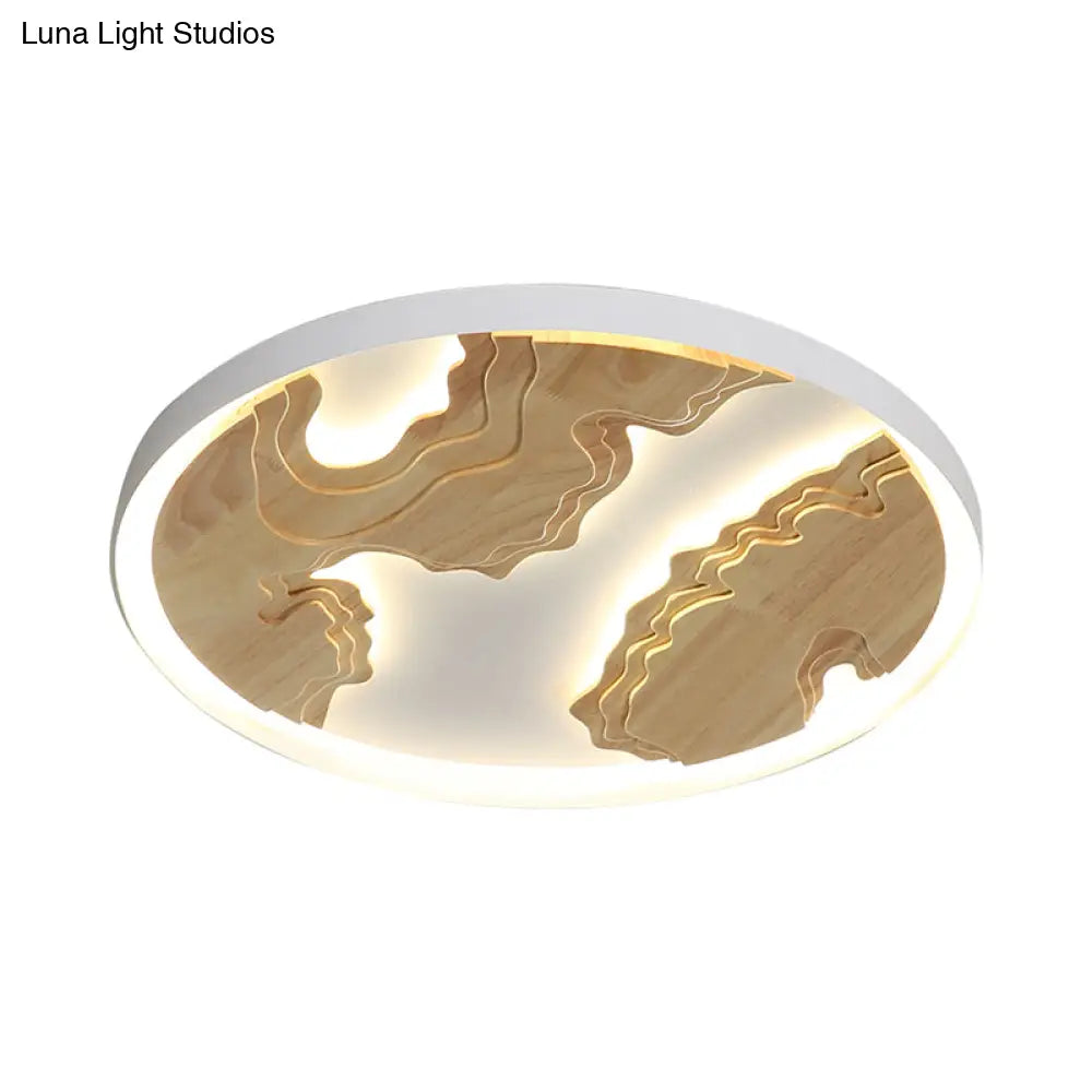 Modern Led Metal Flush Mount Ceiling Light With Wood Design - 16’/19.5’/23.5’ White/Gold