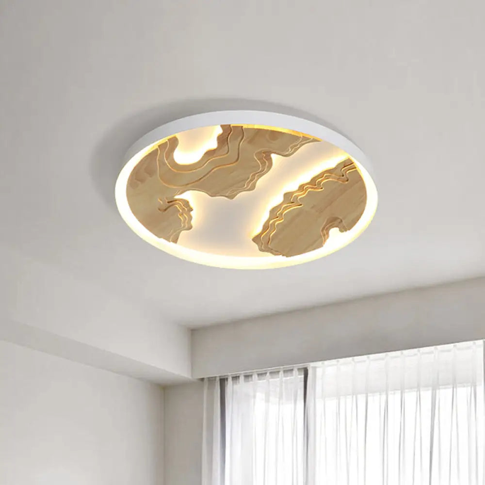 Modern Led Metal Flush Mount Ceiling Light With Wood Design - 16’/19.5’/23.5’ White/Gold White / 16’