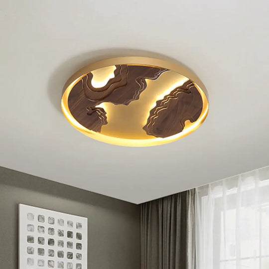 Modern Led Metal Flush Mount Ceiling Light With Wood Design - 16’/19.5’/23.5’ White/Gold Gold / 16’