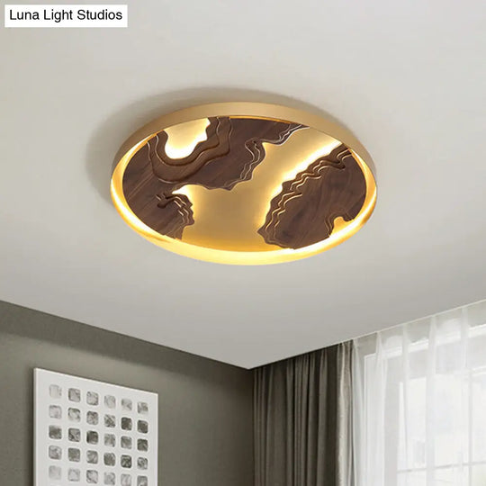 Modern Led Metal Flush Mount Ceiling Light With Wood Design - 16/19.5/23.5 White/Gold Gold / 16