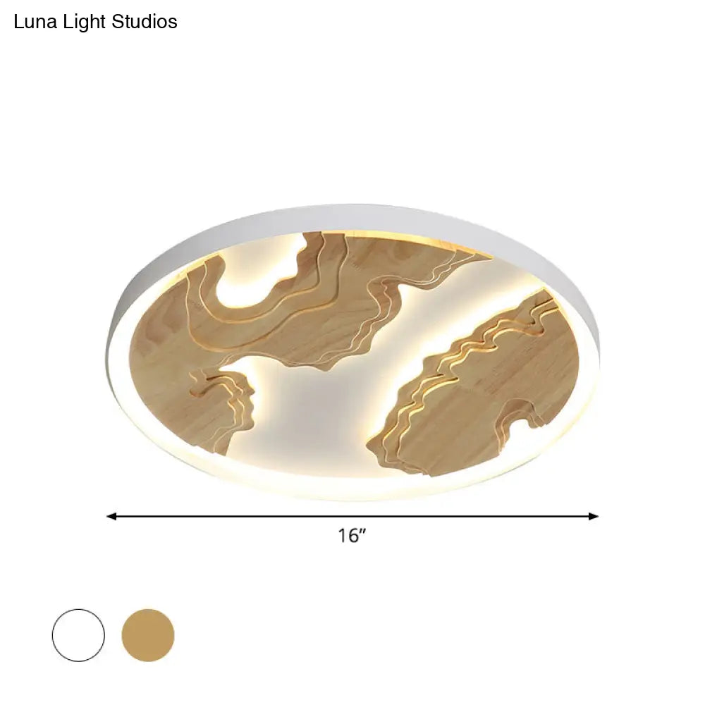 Modern Led Metal Flush Mount Ceiling Light With Wood Design - 16’/19.5’/23.5’ White/Gold