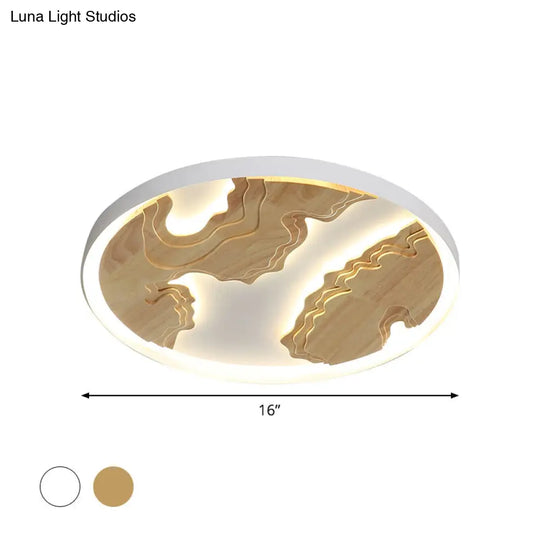 Modern Led Metal Flush Mount Ceiling Light With Wood Design - 16’/19.5’/23.5’ White/Gold