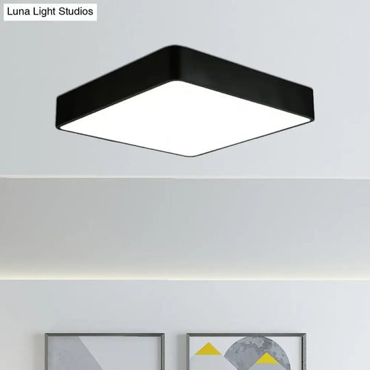 Modern Led Metal Flush Mount Light Fixture - White/Black Square 14’/18’/23.5’ Wide Living Room