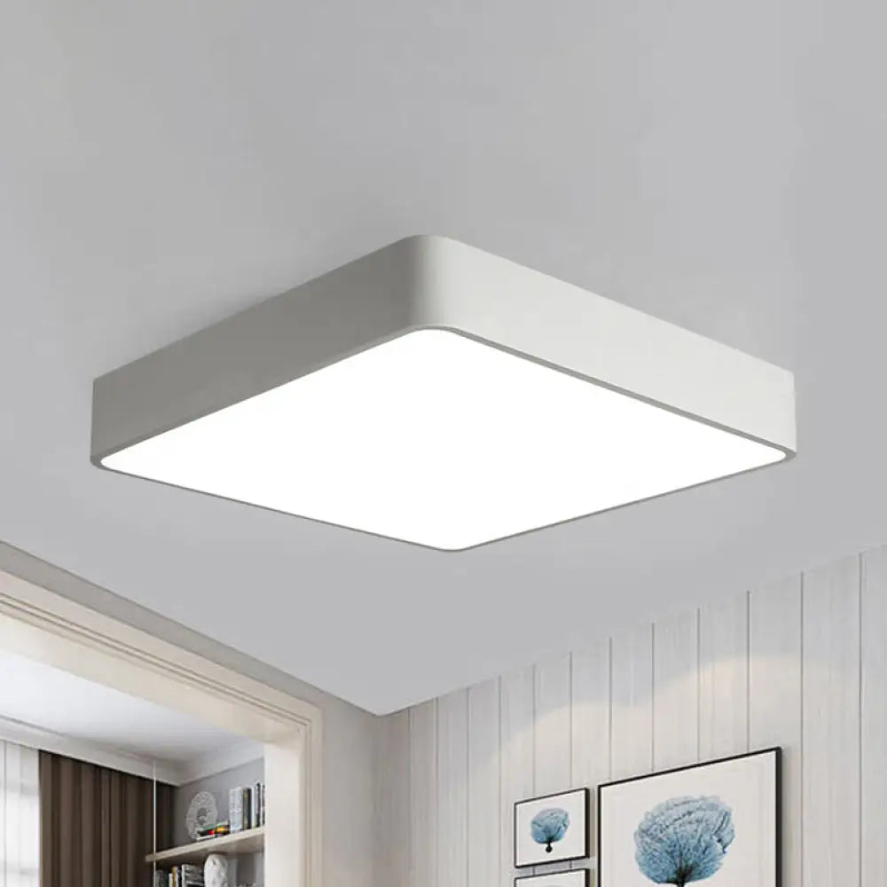 Modern Led Metal Flush Mount Light Fixture - White/Black Square 14’/18’/23.5’ Wide Living