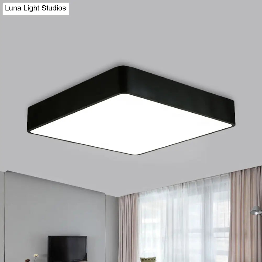 Modern Led Metal Flush Mount Light Fixture - White/Black Square 14/18/23.5 Wide Living Room Black /