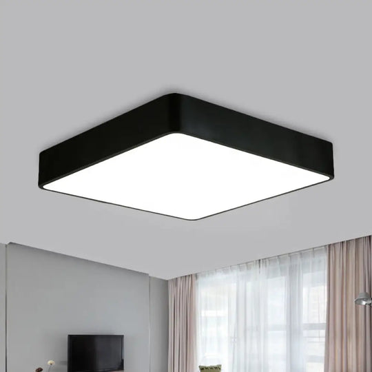 Modern Led Metal Flush Mount Light Fixture - White/Black Square 14’/18’/23.5’ Wide Living