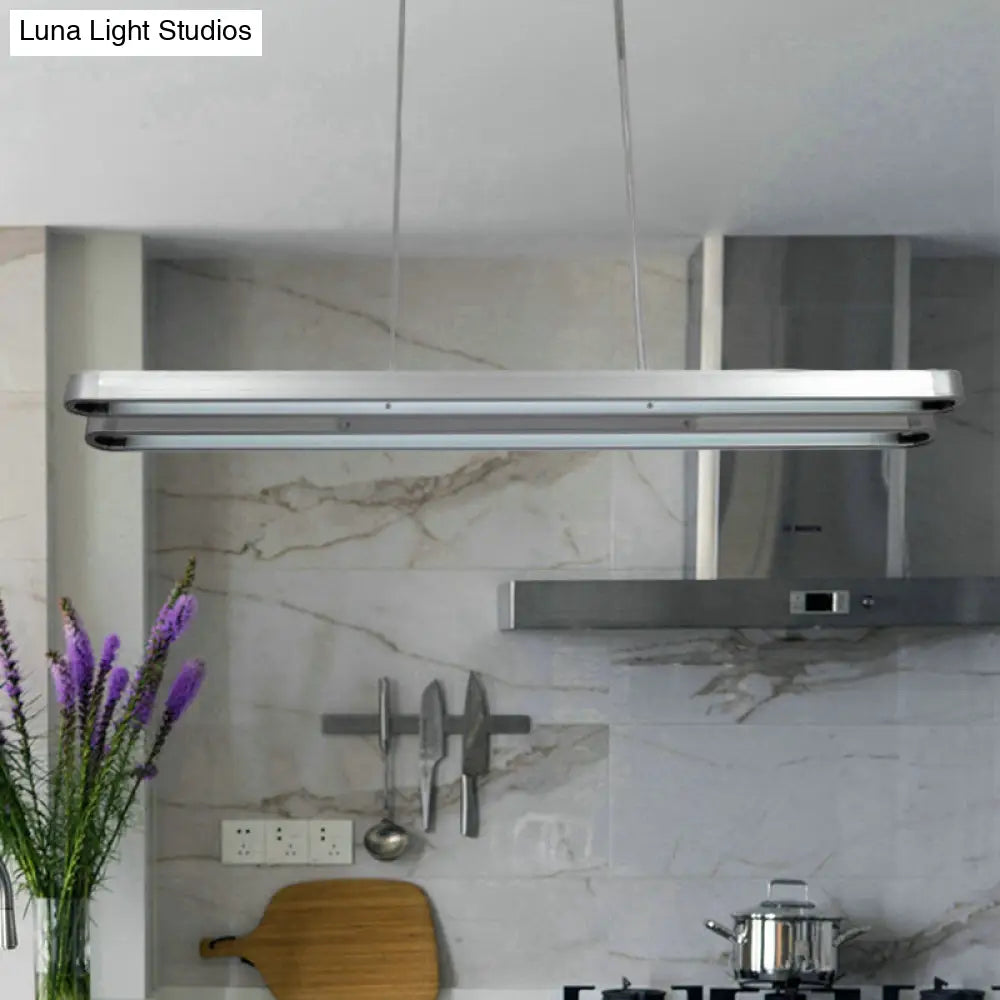 Modern Led Metal Pendant Lamp - Elongated Oval Design In Silver With Adjustable Light Temperature /