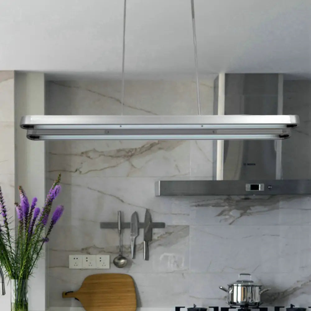 Modern Led Metal Pendant Lamp In Silver With Elongated Oval Shape - Choice Of White Warm Or Natural