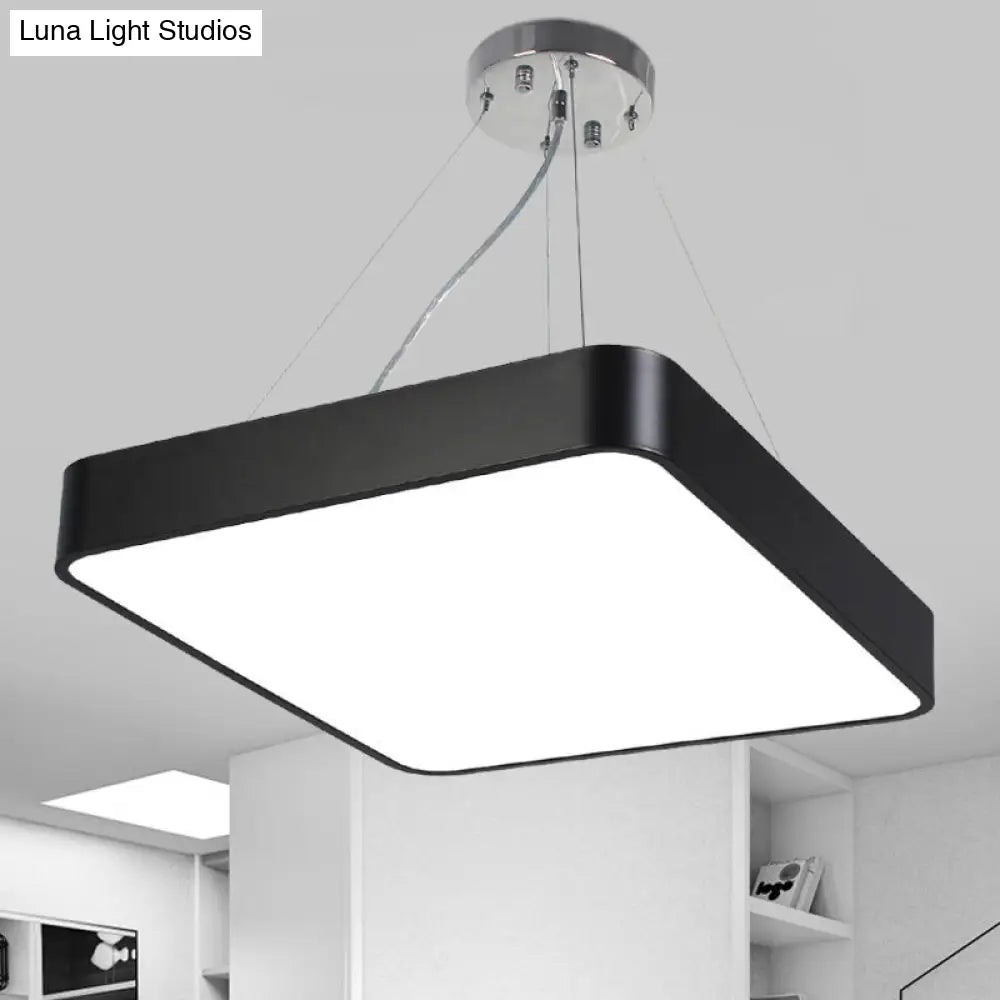 Modern Metal Square Pendant Light With Led & Recessed Diffuser - Black/Silver 3 Sizes (14/18/23.5)