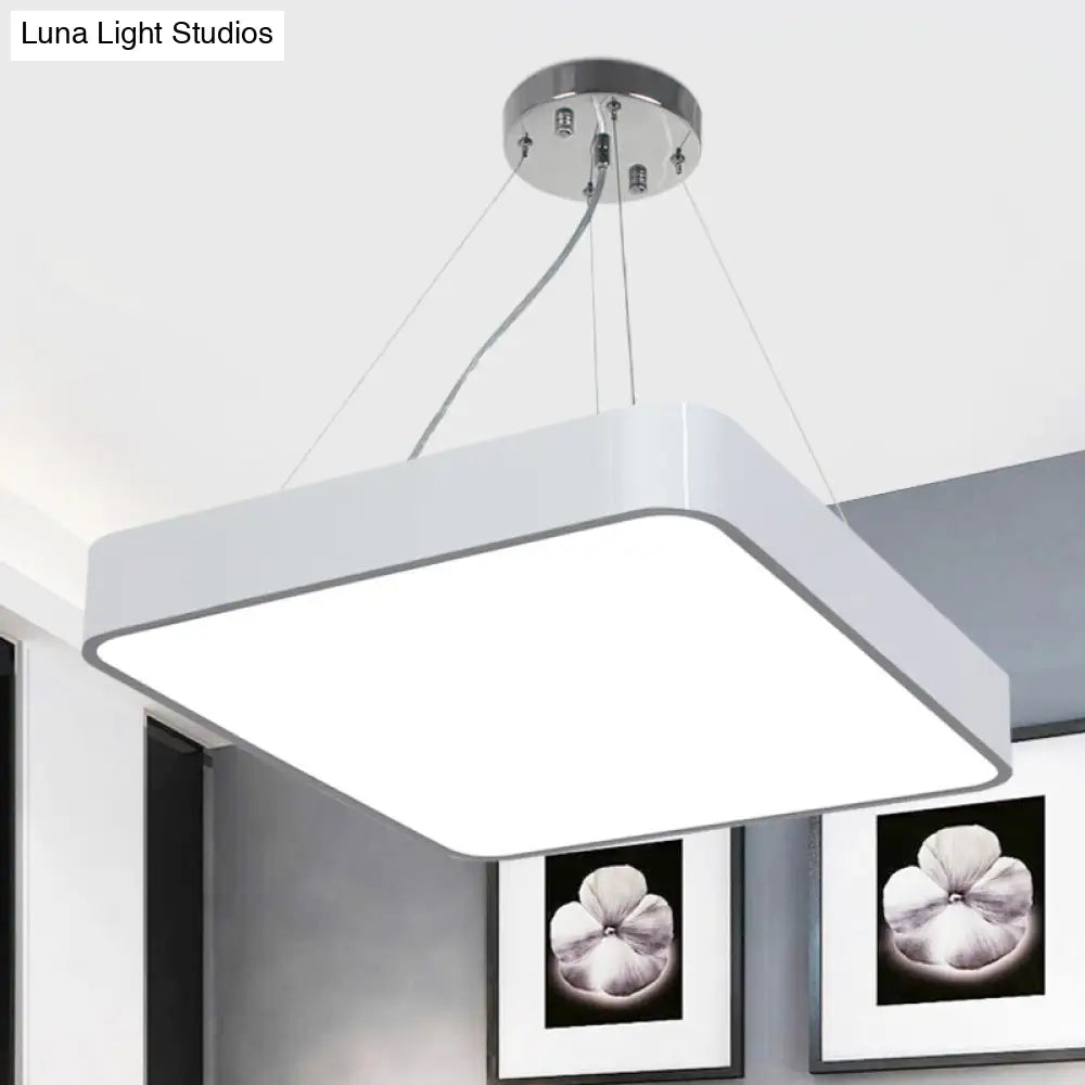 Modern Metal Square Pendant Light With Led & Recessed Diffuser - Black/Silver 3 Sizes (14/18/23.5)