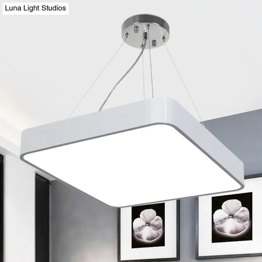 Modern Metal Square Pendant Light With Led & Recessed Diffuser - Black/Silver 3 Sizes (14/18/23.5)