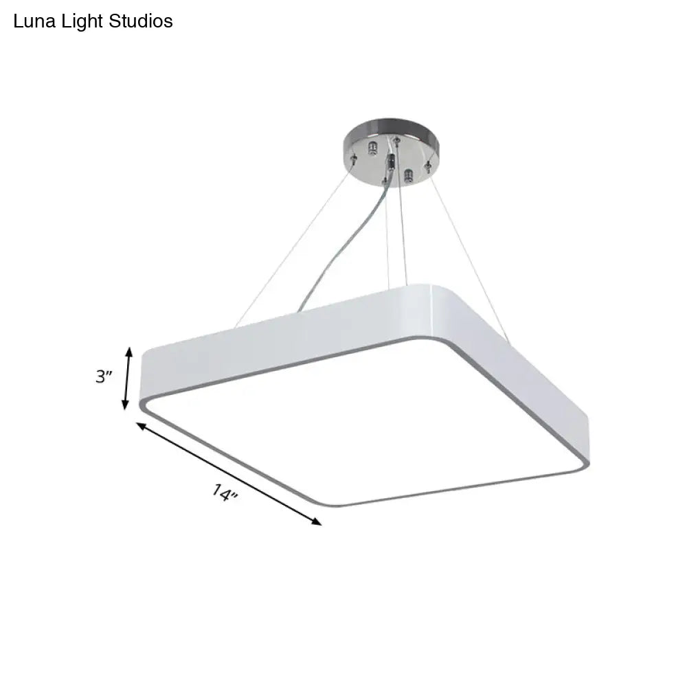 Modern Metal Square Pendant Light With Led & Recessed Diffuser - Black/Silver 3 Sizes (14/18/23.5)