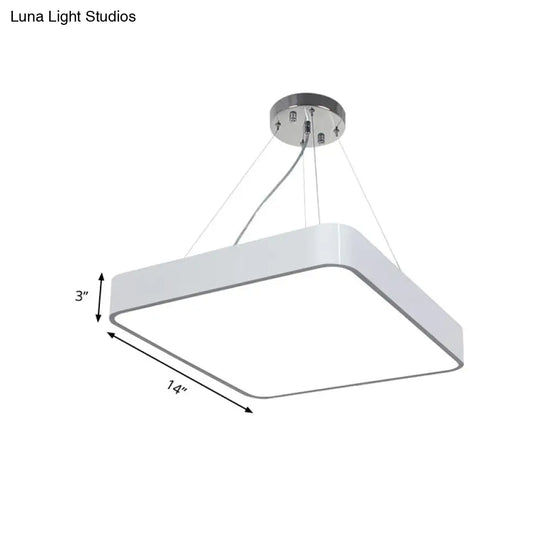 Modern Metal Square Pendant Light With Led & Recessed Diffuser - Black/Silver 3 Sizes (14/18/23.5)