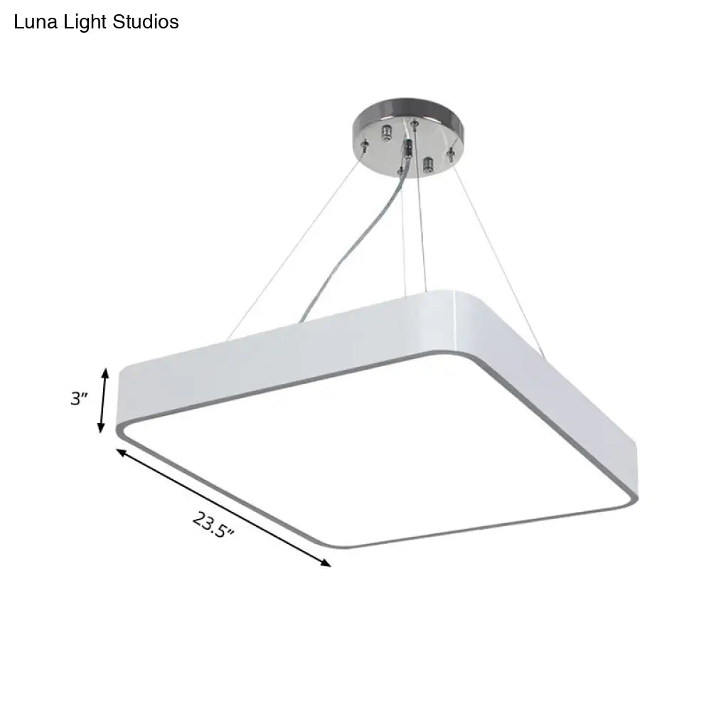 Modern Metal Square Pendant Light With Led & Recessed Diffuser - Black/Silver 3 Sizes (14/18/23.5)