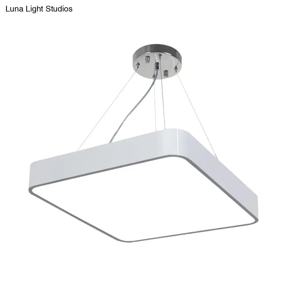 Modern Metal Square Pendant Light With Led & Recessed Diffuser - Black/Silver 3 Sizes (14/18/23.5)