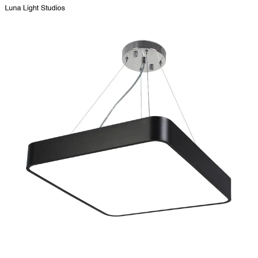 Modern Metal Square Pendant Light With Led & Recessed Diffuser - Black/Silver 3 Sizes (14/18/23.5)