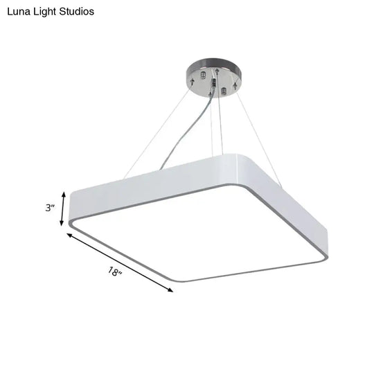 Modern Metal Square Pendant Light With Led & Recessed Diffuser - Black/Silver 3 Sizes (14/18/23.5)