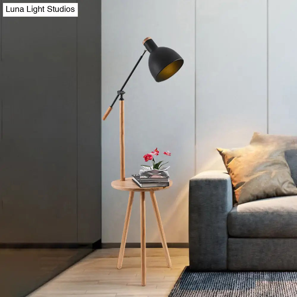 Modern Led Metal Standing Lamp - Adjustable Arm White/Black Finish