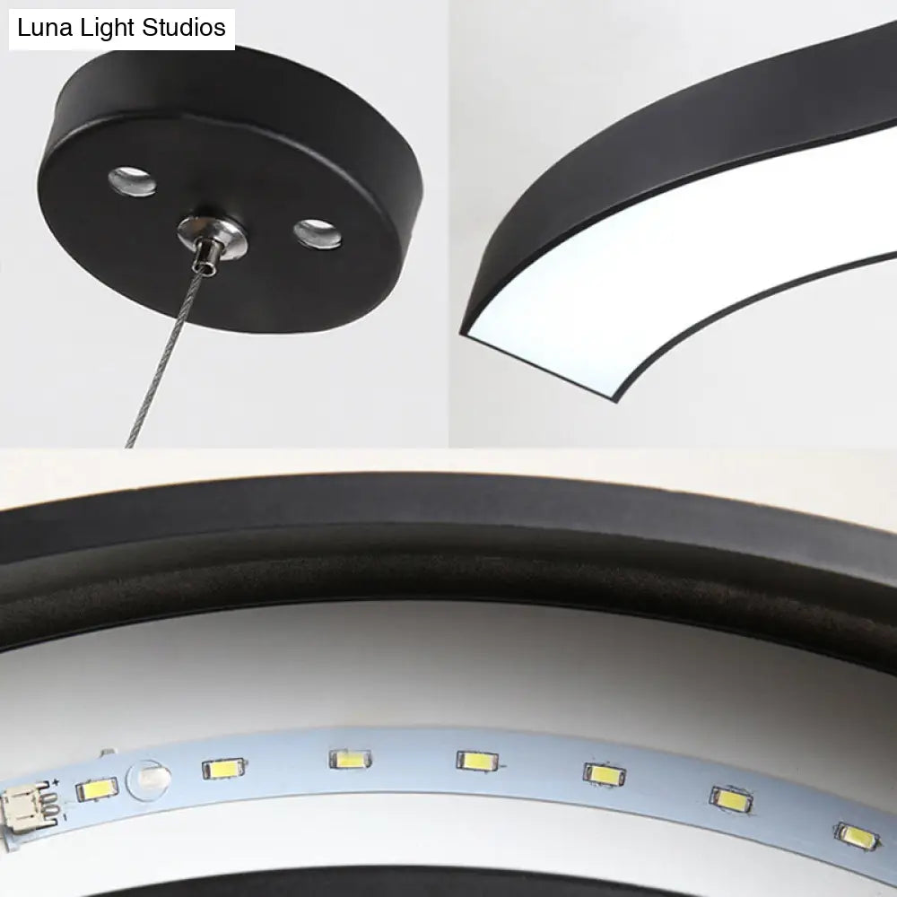 Modern Led Metal Wave Pendant Lamp With Recessed Diffuser - Black Multiple Sizes Available