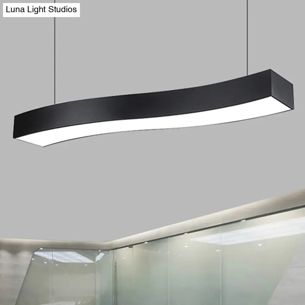 Modern Led Black Metal Pendant Lamp With Recessed Diffuser - Wide Wave Design (18/23.5/47)