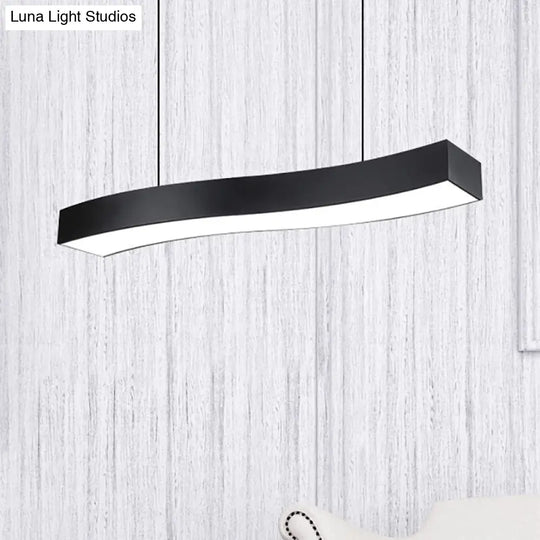 Modern Led Black Metal Pendant Lamp With Recessed Diffuser - Wide Wave Design (18/23.5/47) / 23.5