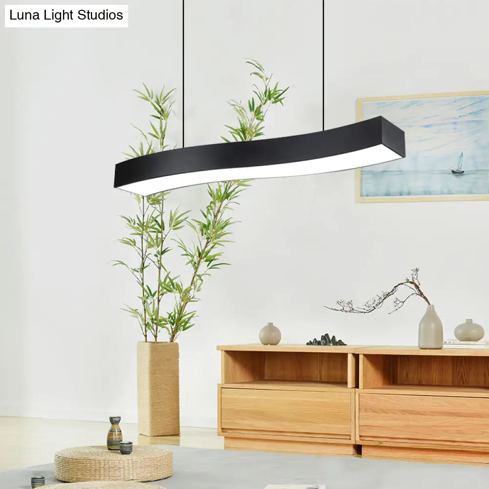 Modern Led Metal Wave Pendant Lamp With Recessed Diffuser - Black Multiple Sizes Available