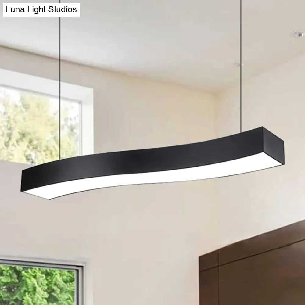 Modern Led Black Metal Pendant Lamp With Recessed Diffuser - Wide Wave Design (18/23.5/47)