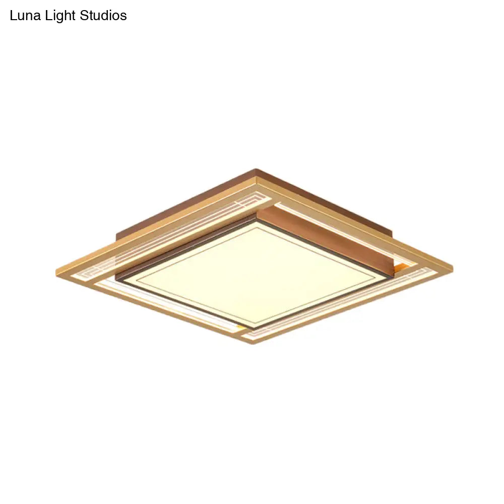 Modern Led Metallic Flush Mount Ceiling Light Fixture - Brown Square/Rectangle Design 21’/39’ Length