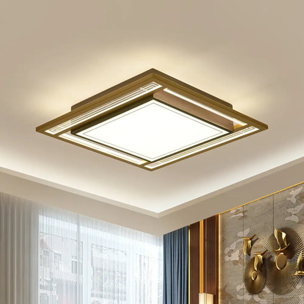 Modern Led Metallic Flush Mount Ceiling Light Fixture - Brown Square/Rectangle Design 21’/39’