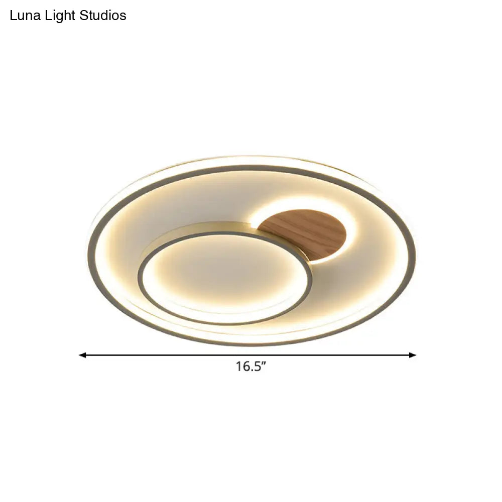 Modern Led Metallic Hoop Flush Light In Brown - Close To Ceiling Mount Warm/White 16.5’/20.5’ Dia