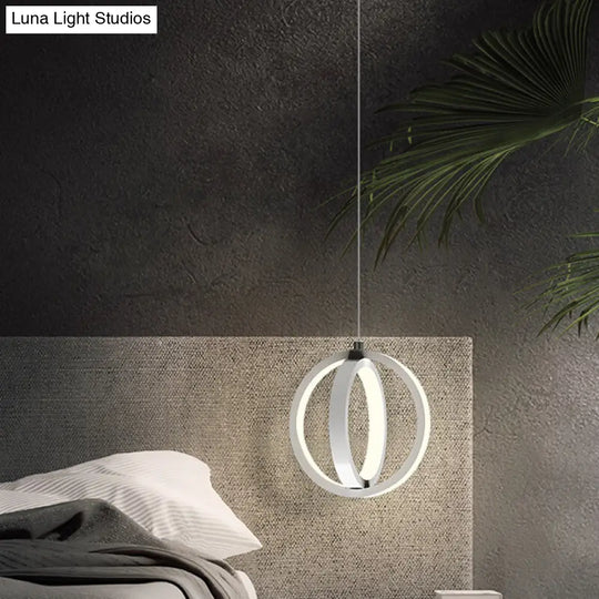 Modern Led Pendant Light With Crossed Ring Design - Black/White Metallic Shade In Warm/White