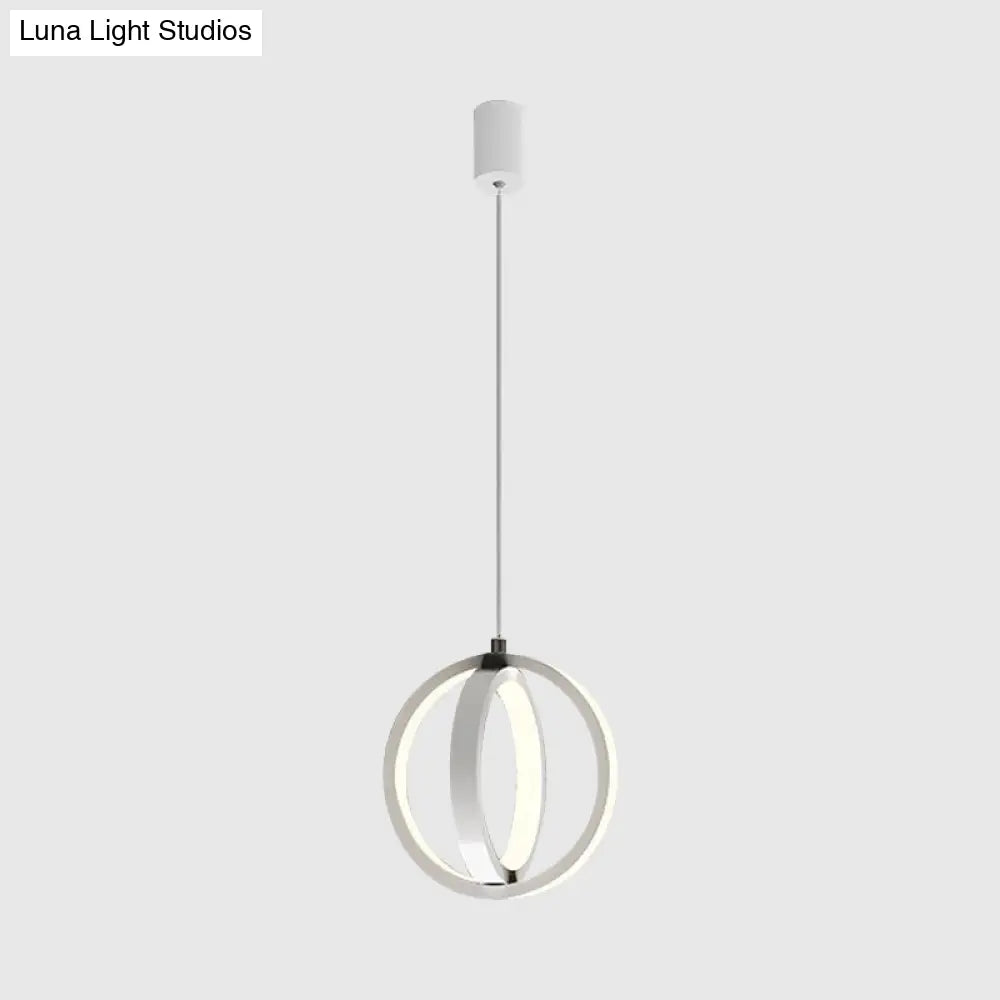 Modern Led Pendant Light With Crossed Ring Design - Black/White Metallic Shade In Warm/White