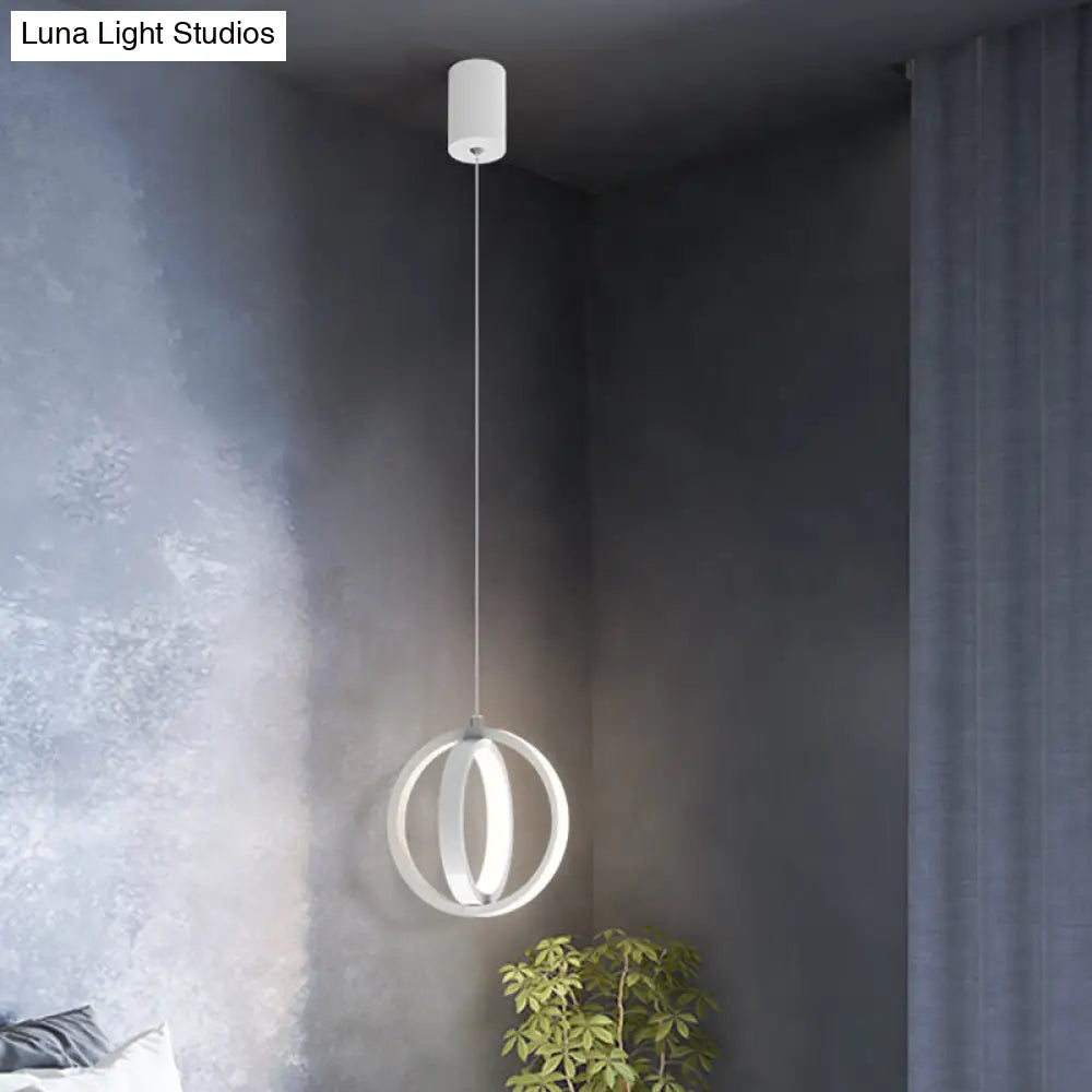 Modern Led Pendant Light With Crossed Ring Design - Black/White Metallic Shade In Warm/White White /