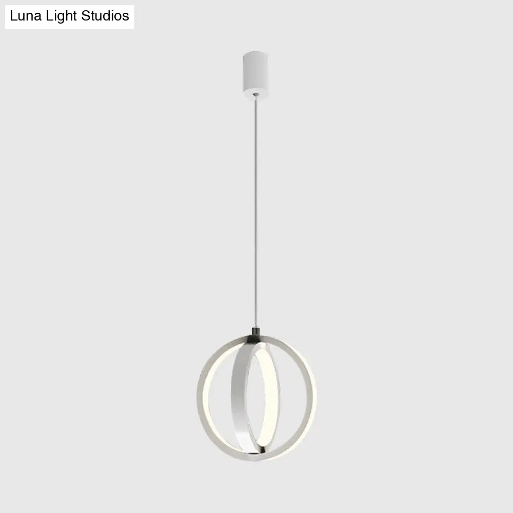 Modern Led Mini Pendant - Black/White Crossed Ring Down Suspension Light With Metallic Shade