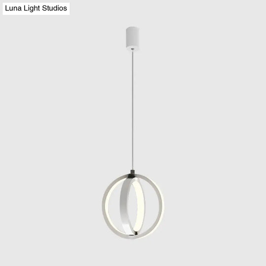 Modern Led Mini Pendant - Black/White Crossed Ring Down Suspension Light With Metallic Shade