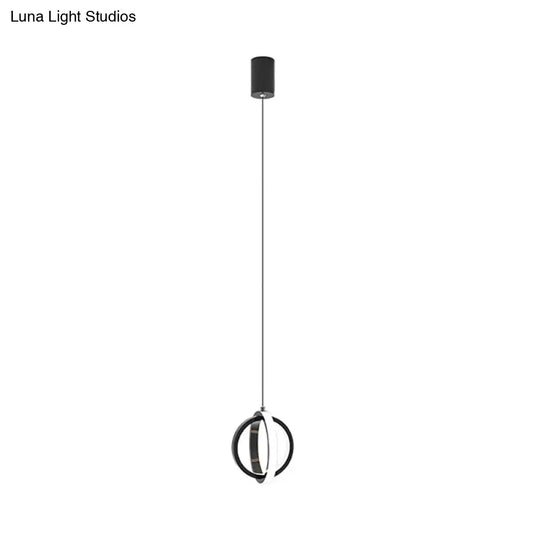 Modern Led Mini Pendant - Black/White Crossed Ring Down Suspension Light With Metallic Shade